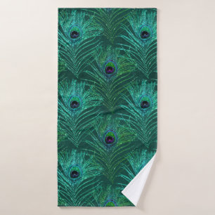 Green peacock feather pattern from bird peacock bath towel