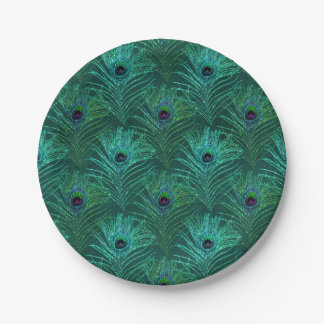 Green peacock feather pattern from bird peacock paper plate