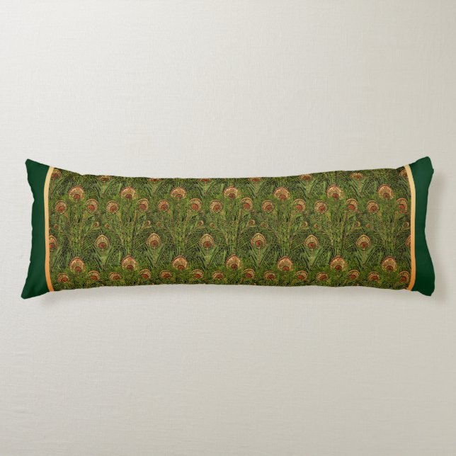 Green Peacock Feathers Body Pillow (Front)