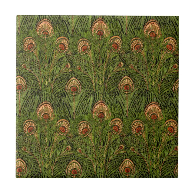 Green Peacock Feathers Ceramic Tile (Front)