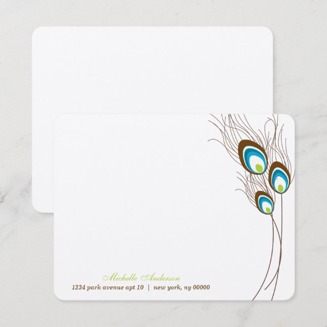 Green Peacock Feathers Flat Note Cards (Front/Back)