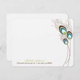 Green Peacock Feathers Flat Note Cards