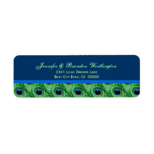 Green Peacock Feathers Return Address Label