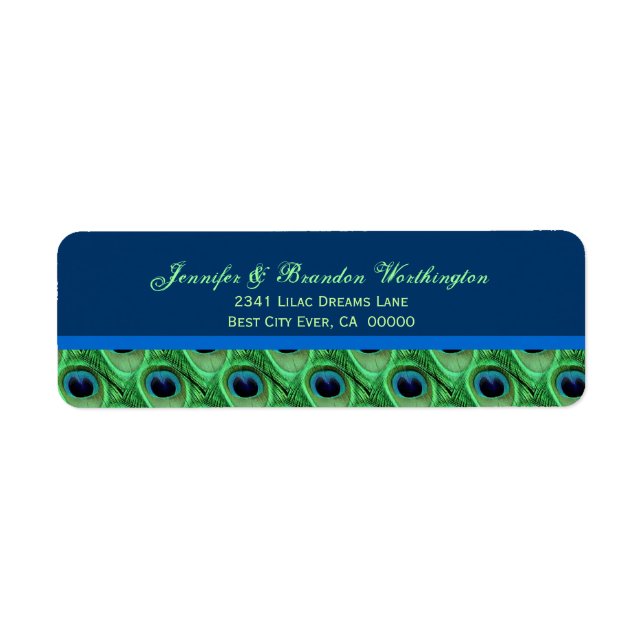 Green Peacock Feathers Return Address Label (Front)