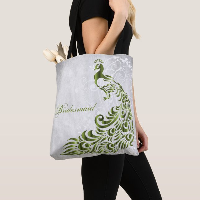 Green Peacock Leaf Vine Bridesmaid Tote (Close Up)