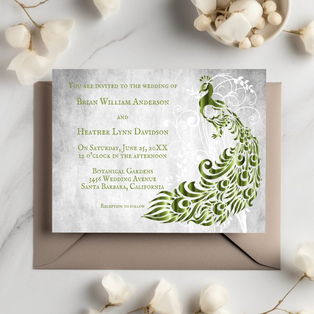 Green Peacock Leaf Vine Wedding Invitation (Green Peacock Leaf Vine Wedding Invitation)