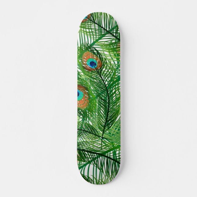 Green Peacock Pattern Skateboard (Front)