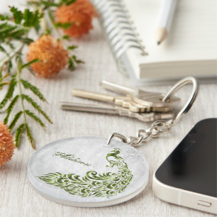 Green Peacock Personalised Acrylic Keychain