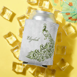 Green Peacock Personalised Can Cooler