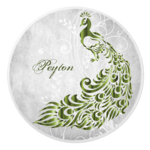 Green Peacock Personalised Ceramic Pull