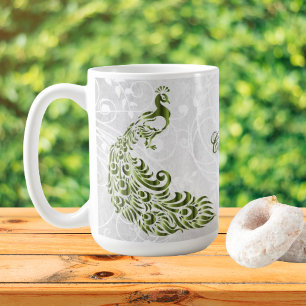Green Peacock Personalised Coffee Mug