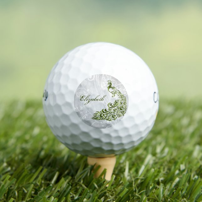 Green Peacock Personalised Golf Balls (Insitu Tee)