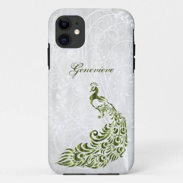 Green Peacock Personalised iPhone 11 Case (Back)