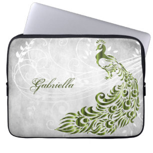 Green Peacock Personalised Laptop Sleeve