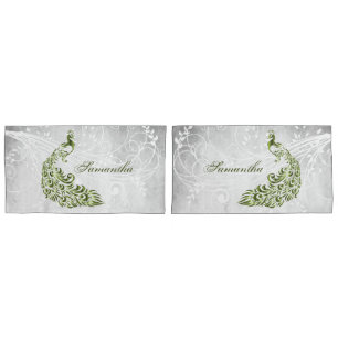 Green Peacock Personalised Pillowcases