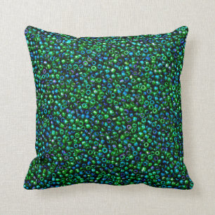 Green Peacock Rocaille Seed Beads Cushion