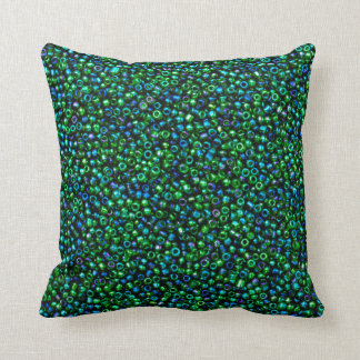 Green Peacock Rocaille Seed Beads Cushion