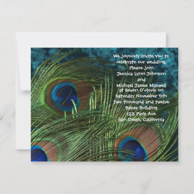 Green Peacock Wedding Invitation (Front)