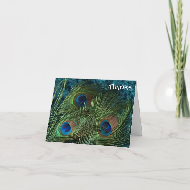 Green Peacock Wedding Thank You Card (Front)