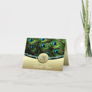 Green Peacock Wedding Thank You Cards