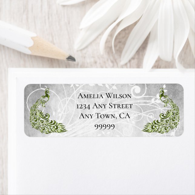 Green Peacocks Address Label Return Address Label (Insitu)