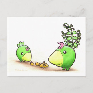 Green Peafowl Family postcard