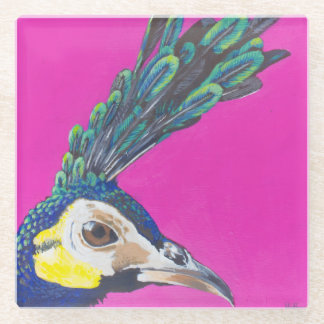 Green Peafowl Glass Coaster