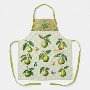 Green Pear and Butterfly Summer Apron