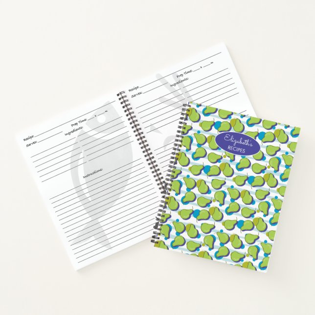 Green Pear Fruit Illustration Pattern Recipe Book (Inside)