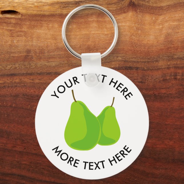 Green pear fruit personalised keychain (Front)