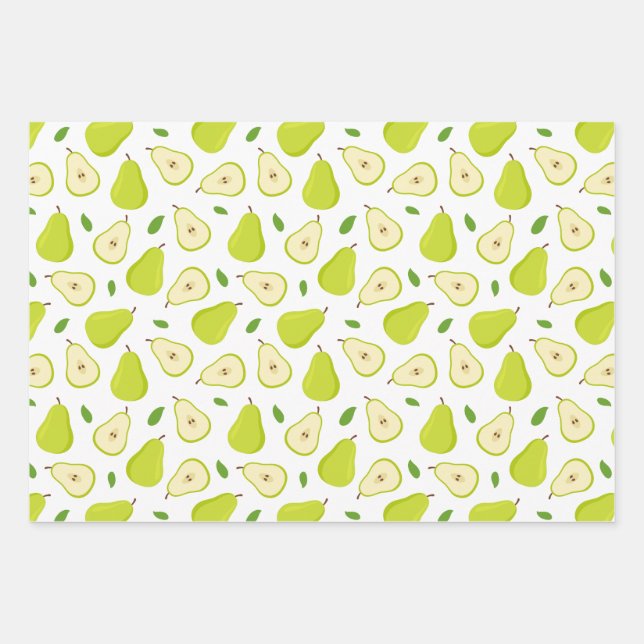Green Pear Pattern Wrapping Paper Sheet (Front)