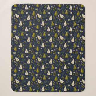 Green Pear Watercolor Pattern on Dark Blue  Sherpa Blanket