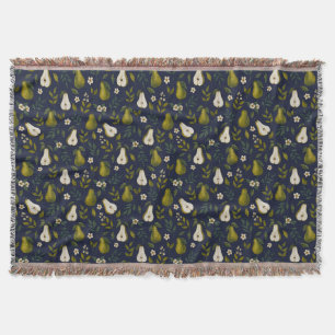 Green Pear Watercolor Pattern on Dark Blue  Throw Blanket