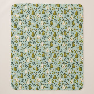 Green Pear Watercolor Pattern on Dusty Blue Sherpa Blanket