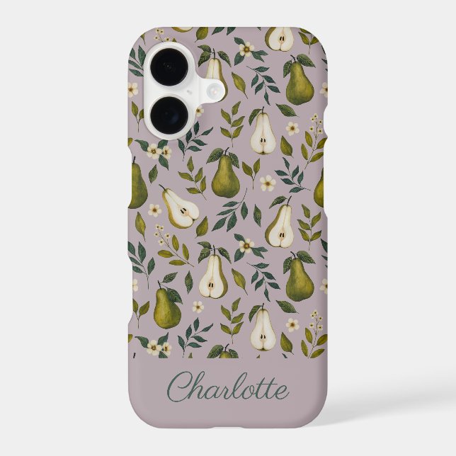 Green Pear Watercolor Pattern on Dusty Lilac (Back)