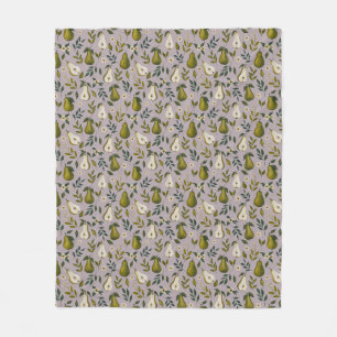 Green Pear Watercolor Pattern on Dusty Lilac Fleece Blanket