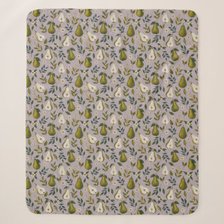 Green Pear Watercolor Pattern on Dusty Lilac Sherpa Blanket