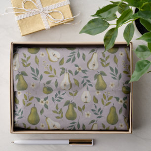 Green Pear Watercolor Pattern on Dusty Lilac Tissue Paper