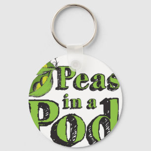 Green Peas Drawing Vegetable Art 2 Peas in a Pod Key Ring