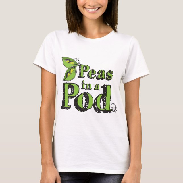 Green Peas Drawing Vegetable Art 2 Peas in a Pod T-Shirt (Front)