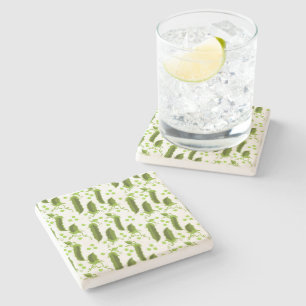 Green Peas Plants Leaves Round Vegetable Foods Stone Coaster