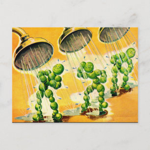 green peas taking showers postcard