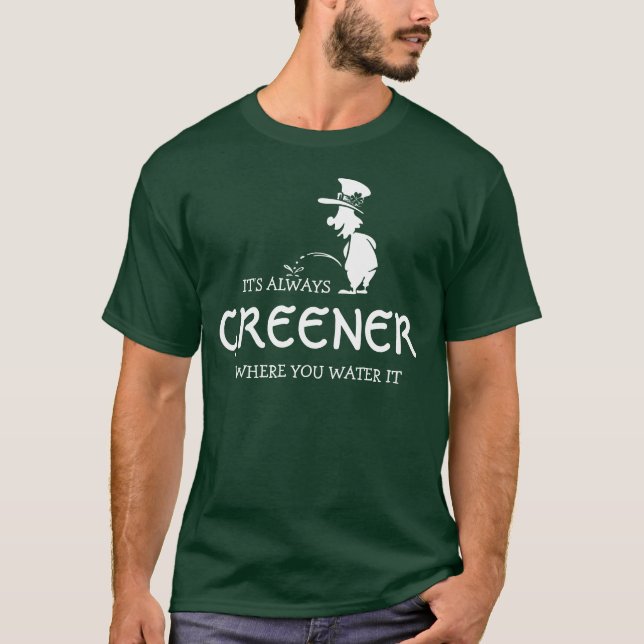 Green Peeing Leprechaun Funny St. Patrick's Day T-Shirt (Front)