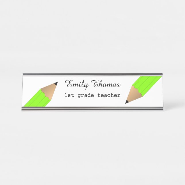 Green Pencils School  Teacher Classroom Desk Name Plate (Front)