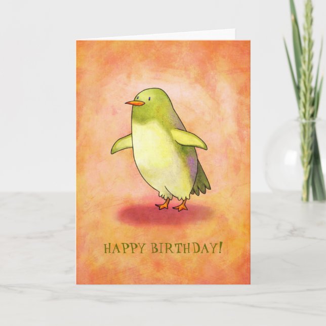 Green Penguin Greeting Card(customisable) Card (Front)