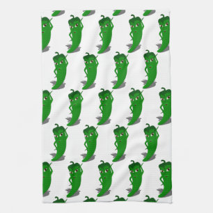 Green Pepper Diva Cartoon Pattern Tea Towel