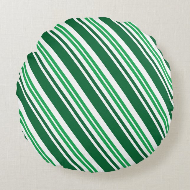 Green Peppermint Stripe Round Cushion (Front)