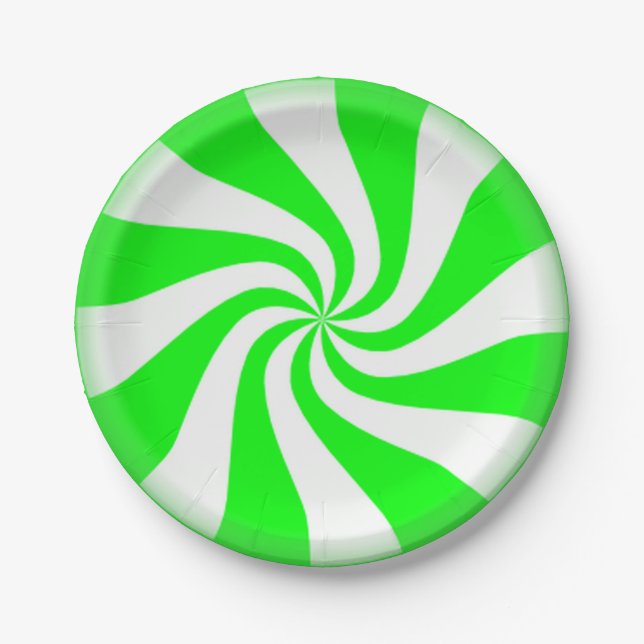Green Peppermint Swirls Paper Plates (Front)