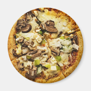Green Peppers and Mushroom Pizza Food Magnet