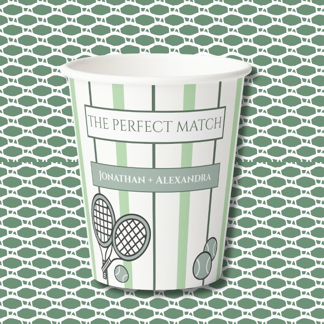 Green Perfect Match Tennis Couples Bridal Shower Paper Cups (Creator Uploaded)